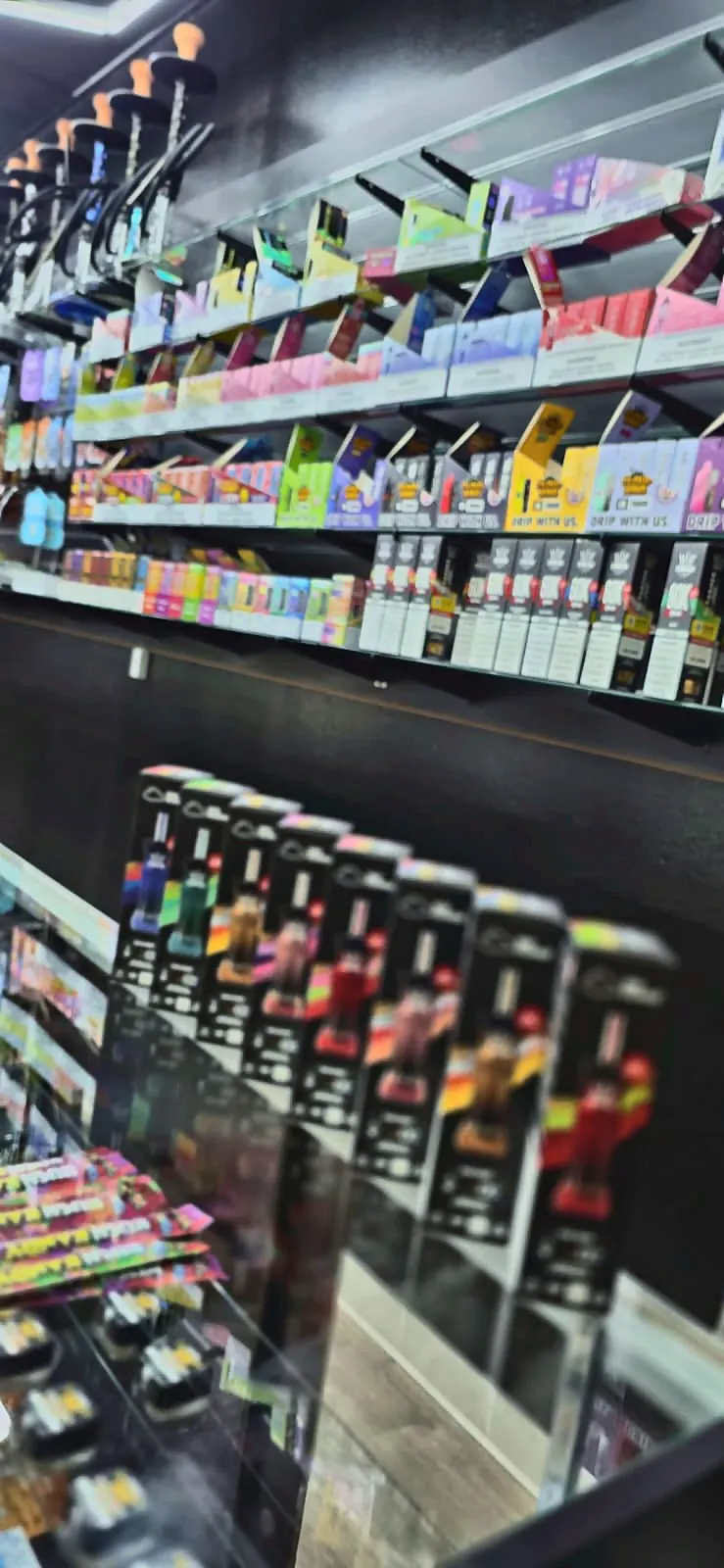 Disposable vape wall at Smoke Drop's 24-hour Houston store