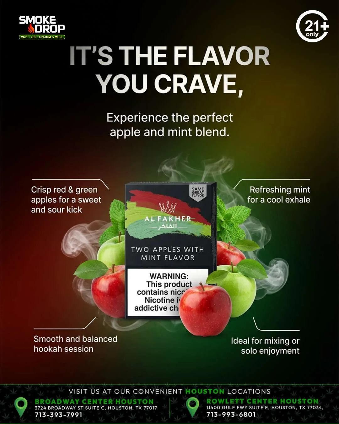 Al Fakher Two Apples Mint hookah tobacco box Houston