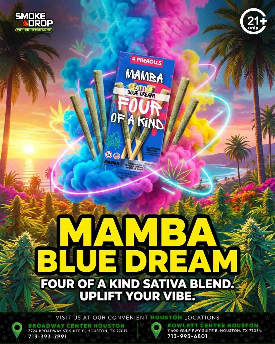 Mamba Blue Dream sativa Four of a Kind prerolls Houston