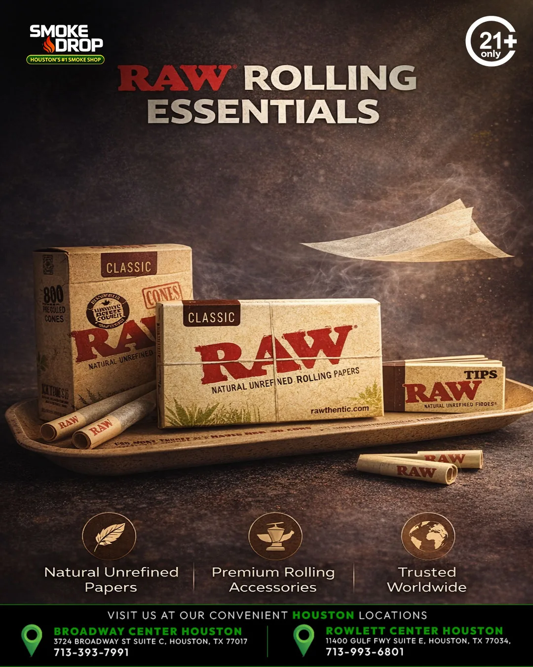 RAW rolling papers at Smoke Drop Houston